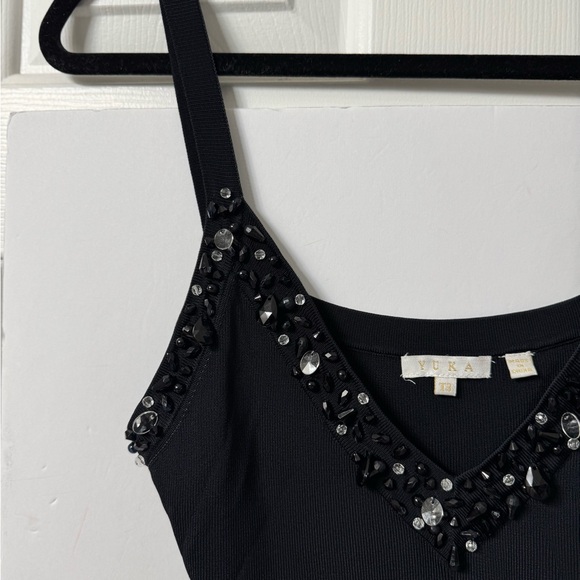 YUKA TANK S Black Jeweled V Neck Adj Straps NWOT - Picture 9 of 11
